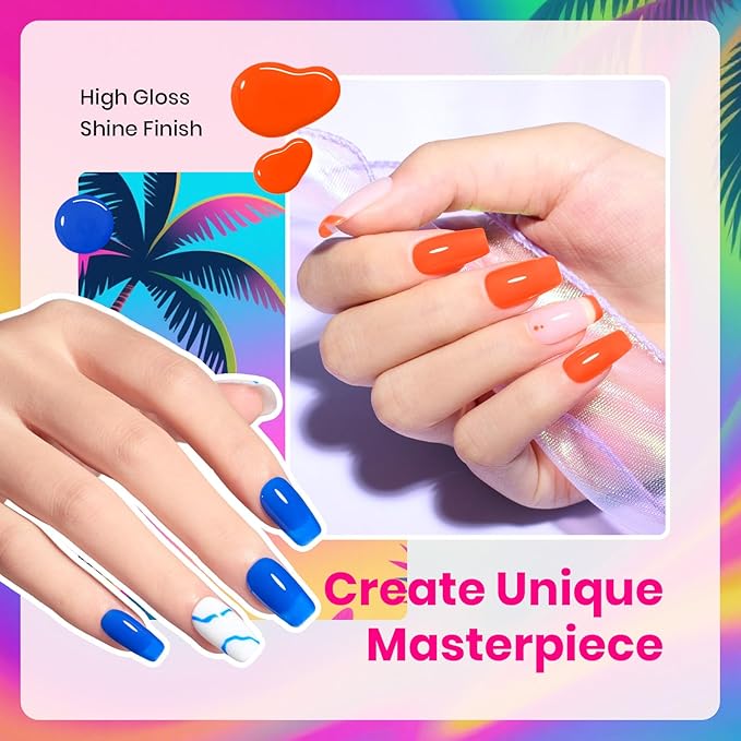 Beetles Gel Nail Polish Set – 6 PCS HEMA-Free Neon Bright Gel Nail Kit, Highly Pigmented Soak Off UV LED Long-Lasting Tropical Mood Color Valentines Gift Set for Women DIY Manicure Home Salon