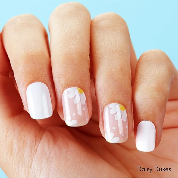 Dashing Diva Glaze Nail Strip Duo - Perfect Petals Collection - Swiss Alps & Daisy Dukes - Long Lasting, Chip Resistant, Semi-Cured Gel Nail Strips - Contains 2 Colors