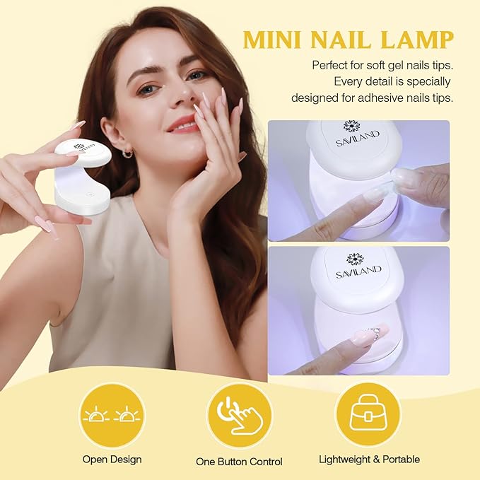 SAVILAND Gel Nail X Kit: 500 Pcs Square Nail Tips Gels Nail Kit with Drill, 0.5 Oz 4-in-1 U V Nail Glue with Lamp, Nail Kit At Home Art Designs & Salon Manicure Kit Gift For Women