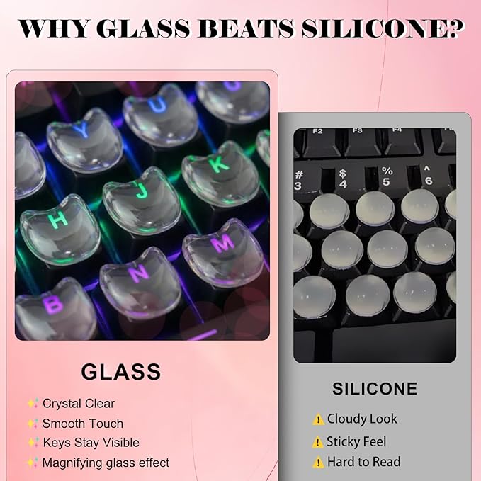 60pcs Keyboard Bubbles for Long Nails, Ergonomic Height Raised Glass Cat-Head Key Covers, No-Residue, Reusable, Easy to Apply, for Desktop Keyboards, External Keyboards, Calculators