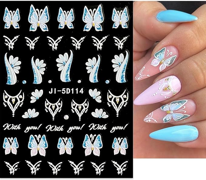 5D Embossed Flower Nail Art Stickers, Flower Nail Decals Nail Art Design Self Adhesive Nail Supplies Colorful Flower Nail Stickers for Women Manicure Decoration 4 Sheets…