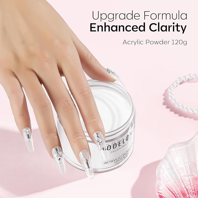 Modelones Acrylic Powder, 4.23oz Transparent Large Capacity Professional Acrylic Nail Powder Polymer for 3D French Nails Manicure Extensions & Carving, Long-Lasting Beauty Gifts