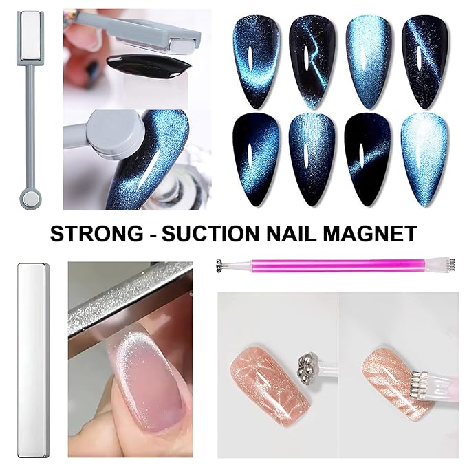 WOKOTO 38Pcs Nail Art Cat Eye Magnet For Nails Gel Polish Magnets Pens For Cat Eye Nail Art Tools Gradient Ombre Design Mini Cube Blocks Cylinder Nail Magnet Magnetic Sticks Tools For Women Nails