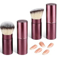 WOKOTO 2 PCS 2-in-1 Retractable Brushes - Nail Art Dust Remover for Acrylic Nails, Round & Angled Makeup Brushes for Foundation & Cream, Burgundy Handle Dust Brush, Travel-Friendly Aluminum Tube