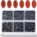 Bymitel Hotfix Crystal Rhinestones Round Gems for Crafts,Mixed 6 Sizes with Wax Pencil Kit, Black1.3-3.2mm(SS3-SS12/8000pcs)