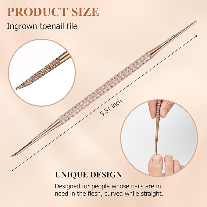 Mudder 6 Pack Ingrown Toenail Files Double Sided Toenail Lifters One Side Flat and One Side Curved Stainless Steel Manicure Treatment Removal Pedicure Tools for Feet Under Nail Cleaner (Rose Gold)