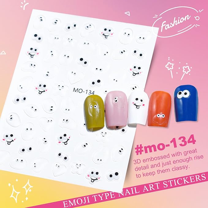 6 Sheets Expression Face Nail Stickers,Weird Mouth Nail Art Sticker,Colorful Cute Animal Monster Eyes Jelly 5D Embossed Art Nail Stickers Designs for Women Girls DIY Nail Art Decoration 807-16