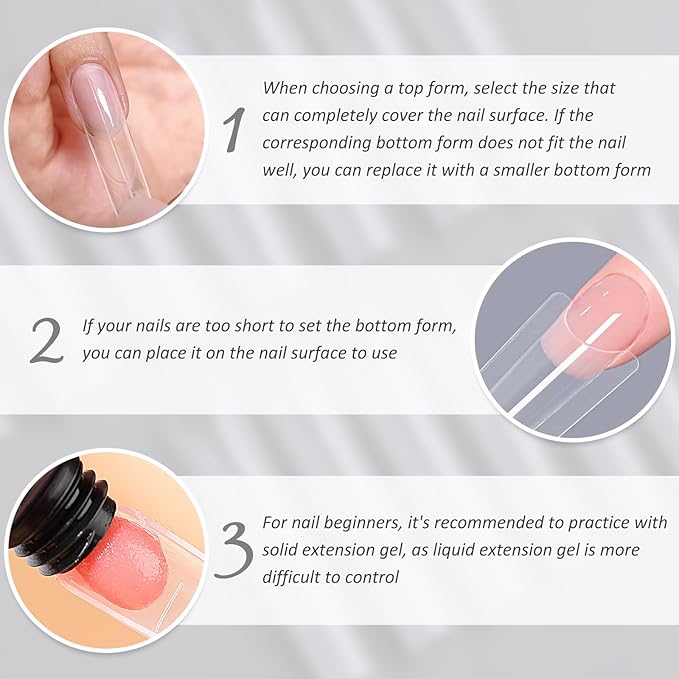 180Pcs Sandwich Polygel Nail Form Kit 15 Sizes Reusable Almond Nail Extension Mold Builder Gel Dual Forms with Tools for Beginners, No Paper Forms Needed