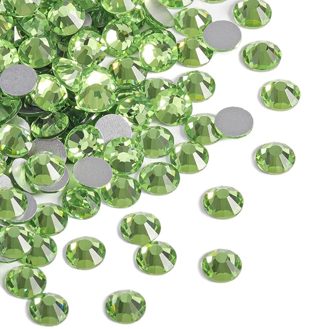 Beadsland Flat Back Crystal Rhinestones Round Gems for Nail Art and Craft Glue Fix, Light Green, 7.0-7.3mm, SS34/288pcs