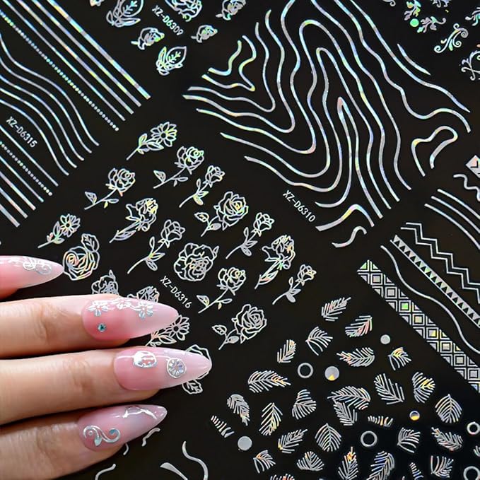 30 Sheets Aurora Nail Art Stickers Decals 3D Self Adhesive Flower Nail Stickers Aurora Star Heart Nail Decals for Nail Art Leaf Floral Nail Design for Women DIY Acrylic Nails Decoration Accessories