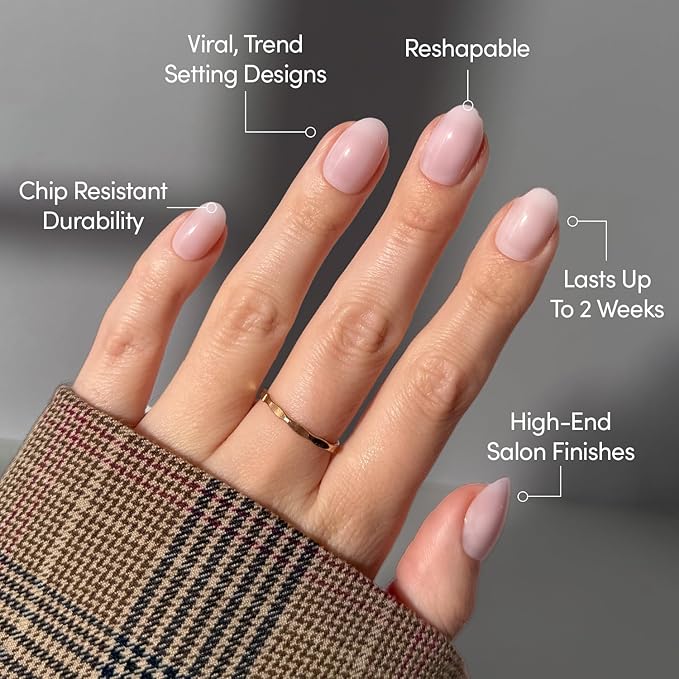 Glamnetic Press On Nails - Doll Cheeks | Short Oval Pink Fake Nails, Salon Quality Milky Nails | 15 Sizes - 30 Nail Kit with Glue