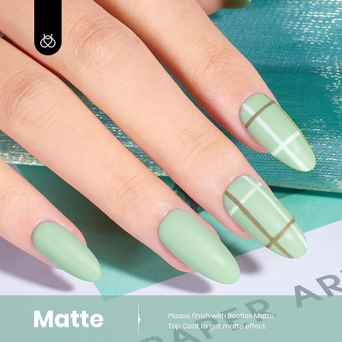 Beetles Sage Green Gel Polish - Misty Sage 15ML/0.51Fl Oz, Green Gel Nail Polish, Soak Off UV LED Lamp Pastel Nails Art, Long-Lasting Manicure Salon Home Easter Spring St Patricks Day Nails