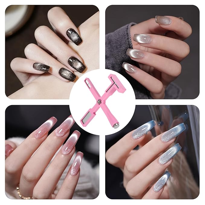 5 Pcs Cat Eye Magnet for Nails Polish, 3-in-1 Nail Art Magnet Pen set Magnetic Cat Eye Gel Nail Polish Accessories Art Design Kit Tools, Multifunctional Magnet for Cat Eye Gel Polish Set for Home Pink