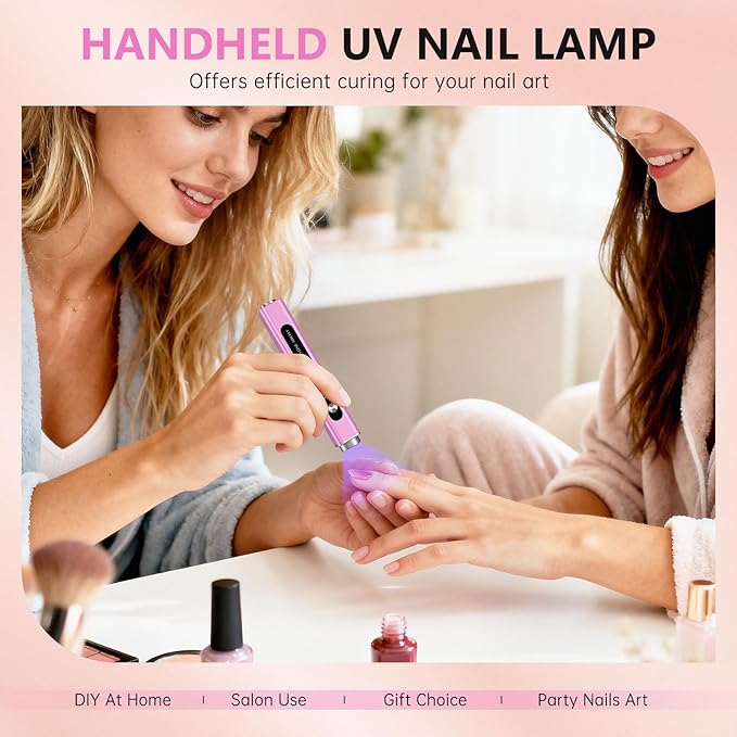 Handheld UV Light for Gel Nails, 3 in 1 Cordless UV Nail Lamp, Cat Eye Magnet & Nail Stamp Nail Light, Rechargeable Nail Dryer, Flash Cure Lamp with LED Display, Women Purple
