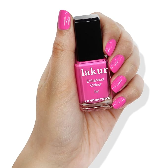 LONDONTOWN lakur Nail Polish - Chip-Resistant, Non-Toxic, Conditions & Hydrates Nails | Glossy Hot Pink, Berry Punch, .40 fl oz