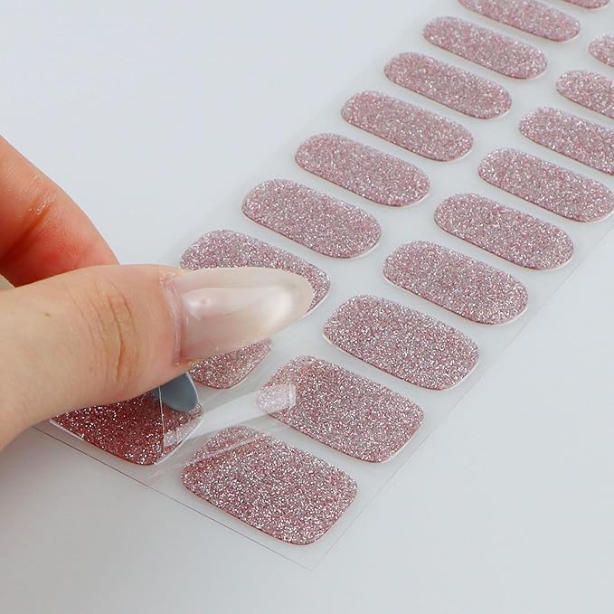 JMEOWIO Gel Nail Stickers Colorful Glitter Semi Cured Gel Nail Strips Wraps UV/LED Nails Art Design Decoration Accessories