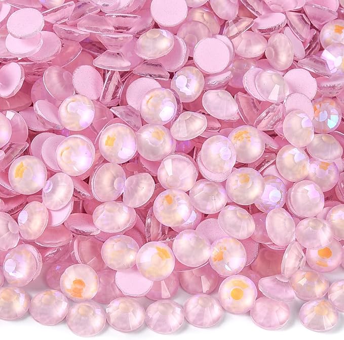 Blinginbox Flatback Rhinestones Round Gems, 1440pcs Luminous Series Glass Stones Neon Gems Non Hotfix Crystal Rhinestones for Nail Charms Crafts Clothes Tumblers,Lt. Pink AB Luminous,SS6.