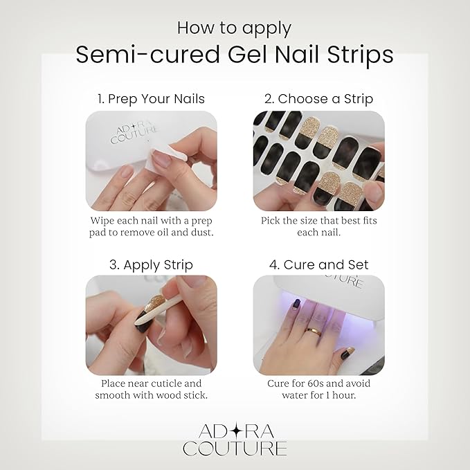 Semi-Cured Gel Nail Strips - 20 Salon-Quality Gel Sticker with UV Light Required, Long Lasting, Easy Application & Removal, Includes Prep Pad, Nail File, Wooden Stick (Velvet Plum)