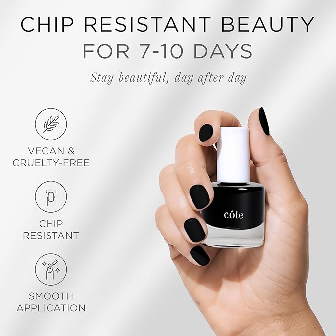 Cote Beauty’s Belle Noire, Raven Black Nail Polish, Intense Creamy Texture with Bold Color for a Dramatic & Sophisticated Look, Vegan & Cruelty-Free, Long Lasting Nail Polish, Made in USA, 0.27 Fl Oz