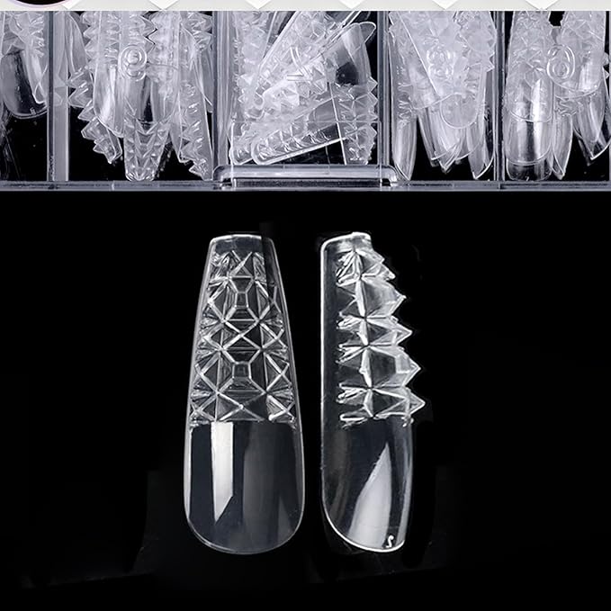3D Diamond Shaped Polygel Nail, Extension Clear Full Cover False Nail Tips, Hybrid Gel Acrylic Nail, Diamond Fake Nails, 14 Sizes Building Artificial Press on Nail (style 11, 120pcs)