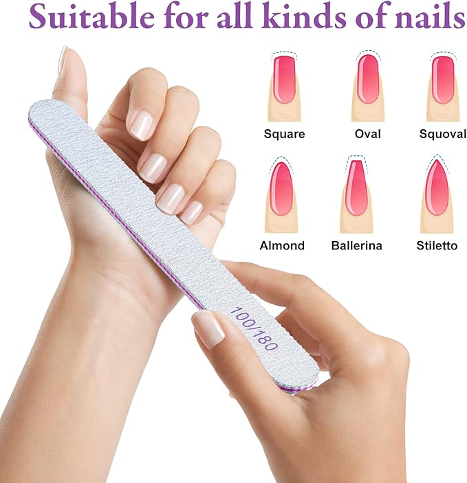 200 Pcs Nail Files 100/180 Grit Double Sides Emery Boards Reusable Nail Files for Acrylic Fingernails Professional Manicure Tools for Natural Acrylic Fingernail Home and Salon Supplies