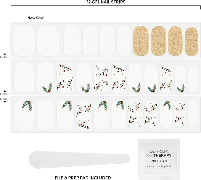 Dashing Diva Gloss Nail Strips - Mistletoe Kiss | UV Free, Chip Resistant, Long Lasting Gel Nail Stickers | Contains 32 Nail Wraps, 1 Prep Pad, 1 Nail File