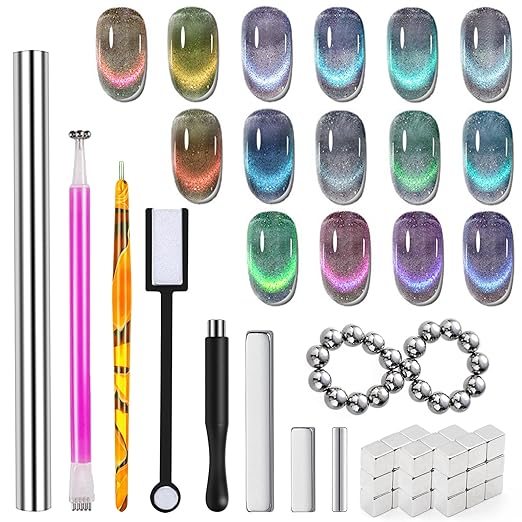 DANNEASY 55pcs Cat Eye Magnet for Nails, Cat Eye Gel Nail Polish Magnet Kit, Strong Magnetic Nail Polish Tools, Cat Eye Nail Art Magnet for Salon & Home DIY Nail Accessories