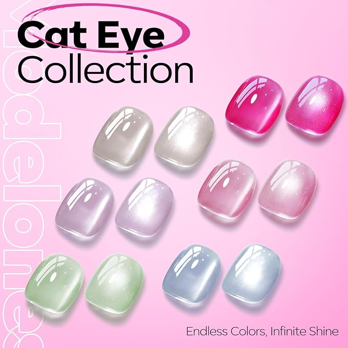 modelones Cat Eye Gel Nail Polish Pink Glitter Holographic Hot Pink Cat Eye Neon Shimmer Reflective Translucent U v Gel Magnetic Nail Polish Top Coat for Women Valentin 15ML