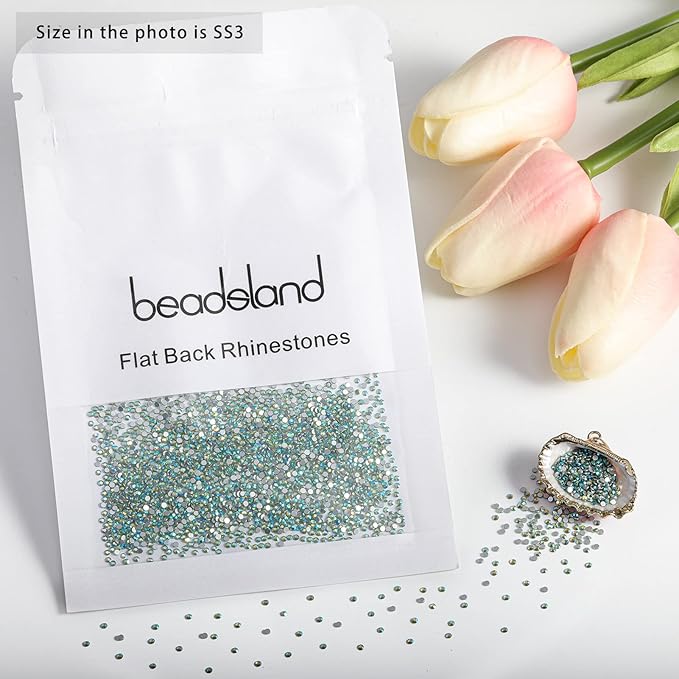 Beadsland 2880pcs Flat Back Crystal Rhinestones Round Gems for Nail Art and Craft Glue Fix,Peridot AB,SS3,1.2-1.4mm