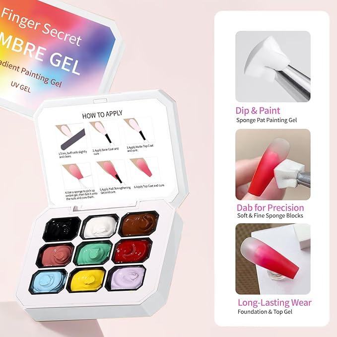 Ombre Gel Nail Polish Nail Sponges for Ombre 9 Series Colorful Blush Effect Pat Painting Gradient Blooming Gel for Ombre Nails Multistyle French Manicure Nail Art DIY Home (A3, 1)
