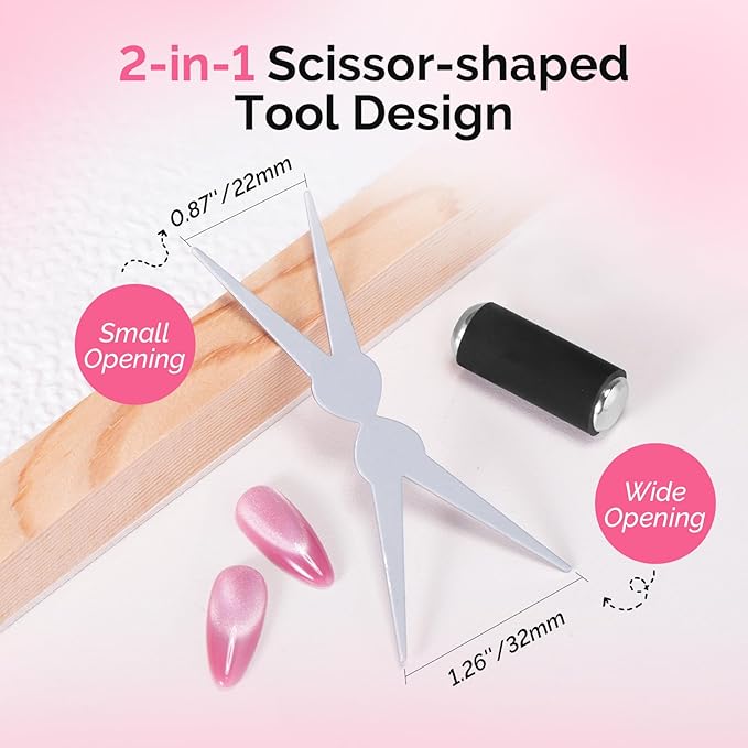 MelodySusie Cat Eye Gel Nail Polish Magnet Set, 2 in 1 Scissor-shaped Nail Magnet Tool,French Effect Cat Eye Magnet, Nail Design Tools for Salon and DIY at Home
