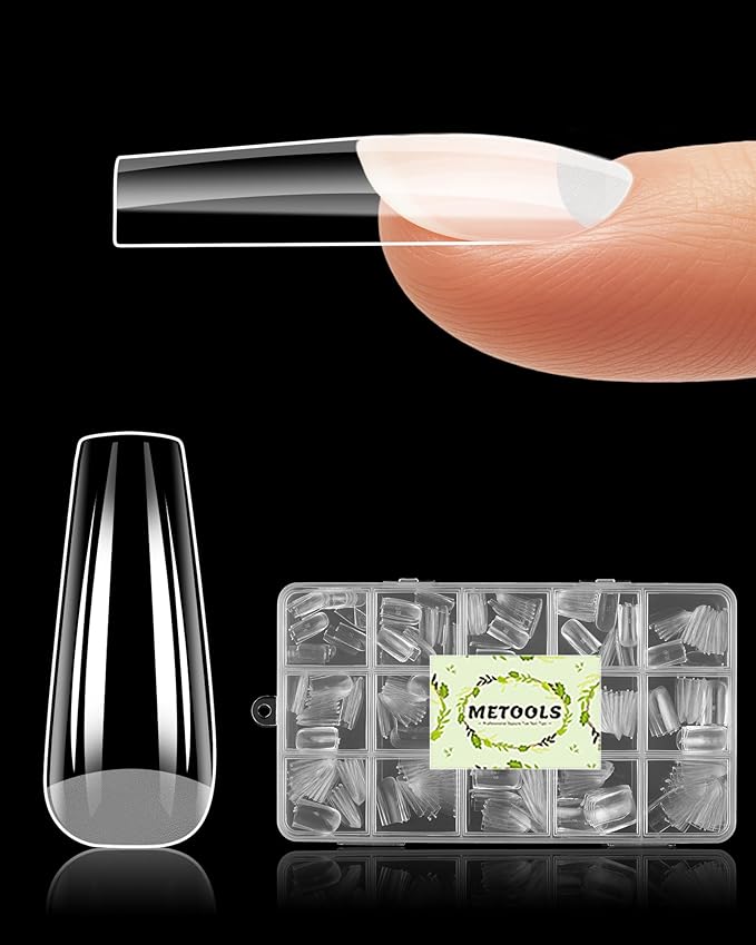 Extra Thick Medium Square Nail Tips, Natural Curve Strong Clear Pre-etched Press on Nail Gel Extension, Full Cover False Nail Tipsfor Acrylic French Salon DIY 15 Sizes 360 pcs