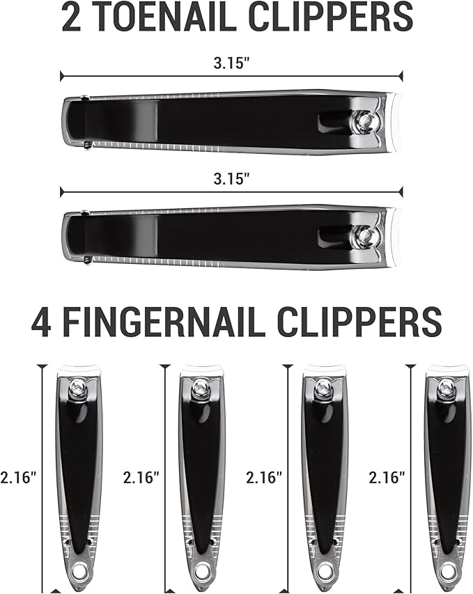 Nail Clippers Set 6 -Pack - Includes Toenail Clippers, Fingernail Clipper, and Finger Nail Clippers for Men and Women Adult, Toe Nail and Fingernail Clipper Kit