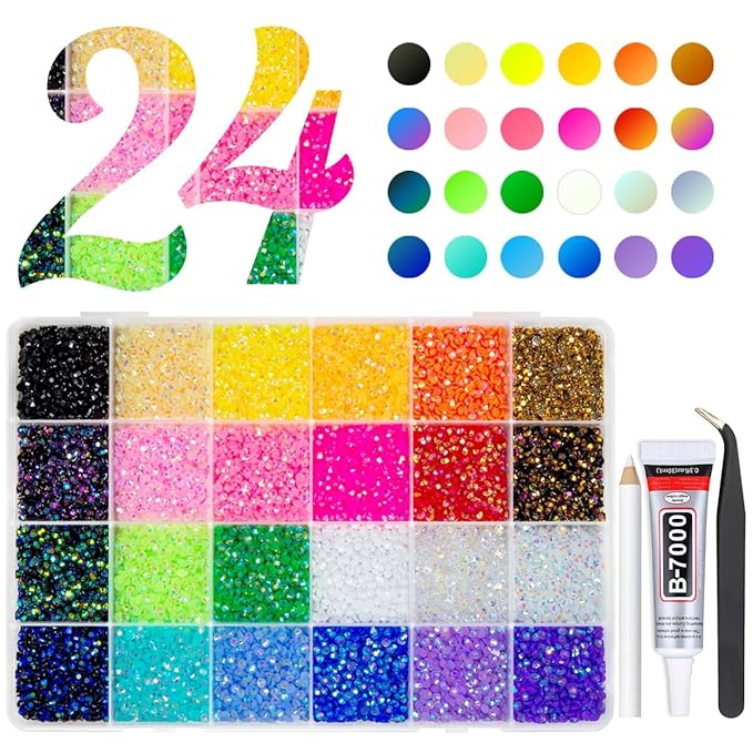 24 Color 3mm Jelly Resin Rhinestones for Bedazzling Crafting Flatback Stones Bedazzler Kit Colorful Gems Diamonds Charms for Nails Eyes Face Makeup Tumblers Bottles DIY Crafts Shoes Phones