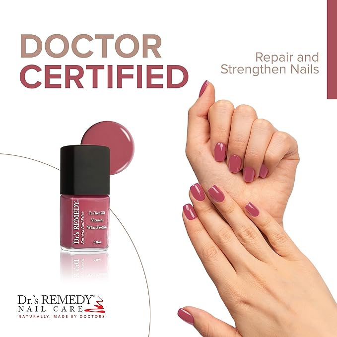Dr’s Remedy Enriched Nail Polish: Non Toxic, All Natural, and Organic - Doctor Formulated: Strengthens, Restores, Heals, and Protects '24-Free' - RELAXING Rose