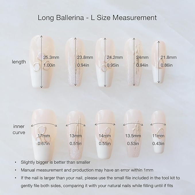 Handmade Press On Nails, Long Ballerina Shape, Pink and White Shell Design, 10 Pieces (Large,LB)