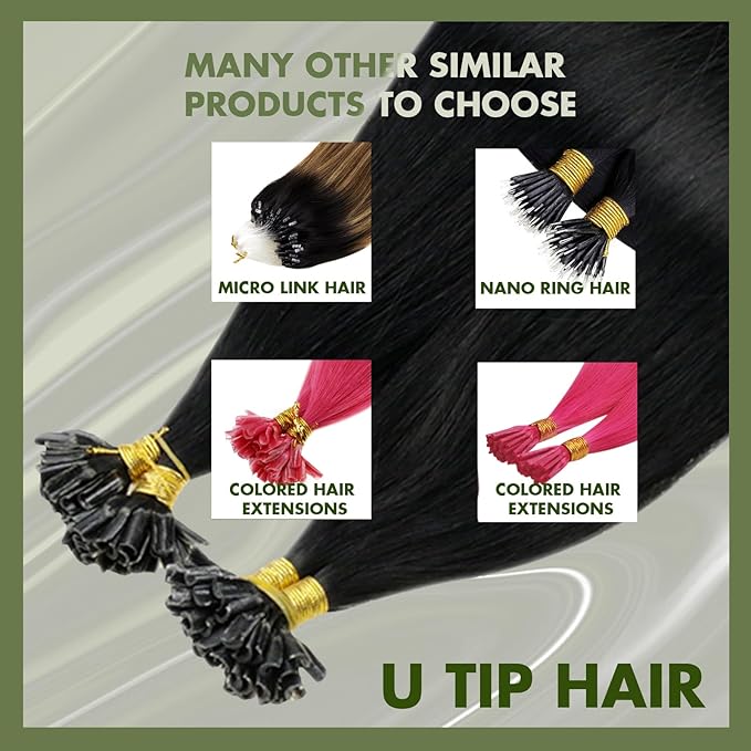 RUNATURE U Tip Hair Extensions Human Hair Jet Black U Tip Hair Extensions Real Human Hair 24 Inch Keratin Tip Extensions Real Hair Black Hot Fusion Extensions Long Remy Hair Add Length 50g 50s