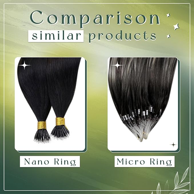 RUNATURE Nano Hair Extensions Human Hair Black Balayage Brown Ombre Blonde Nano Ring Hair Extensions Real Human Hair 18 Inch 50g