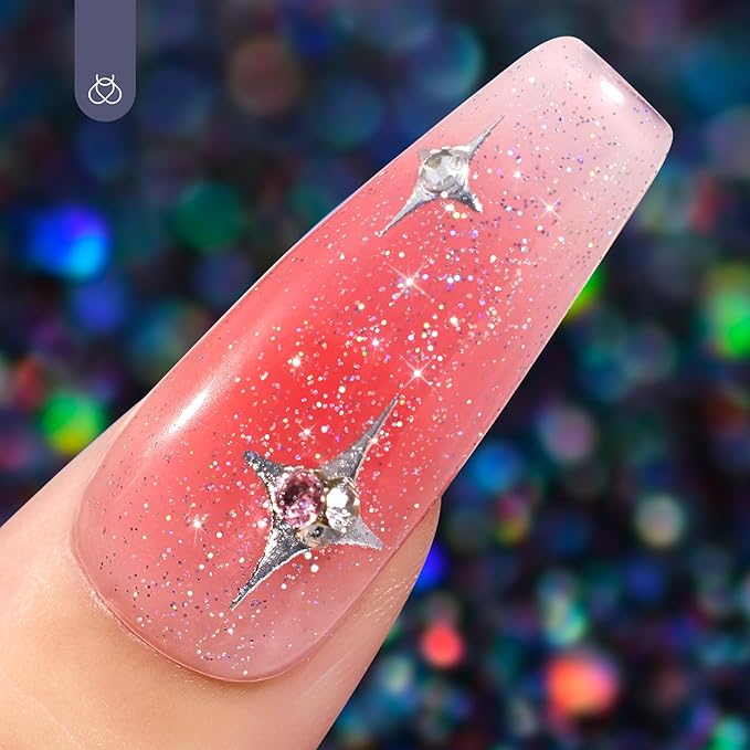 Beetles Glitter Gel Top Coat Iridescent Silver Mix Glitter Gel Nail Polish Glossy Shiny Soak Off Rainbow Shimmer No Wipe Top Coat (10ML)
