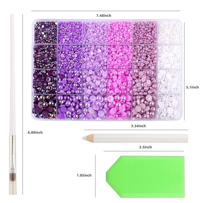 9960 Purple AB Pearls Rhinestones, Assorted Size 3/4/6/8mm Flatback Half Pearls for Crafts, Tumblers, Shoes, Nails, Face Art