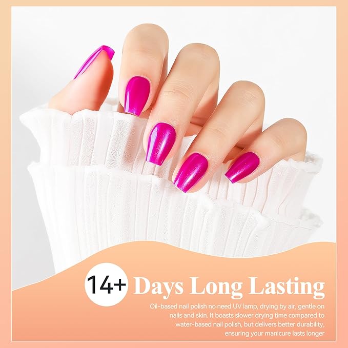 Valentine's Day Nail Polish Quick Dry, Hot Pink Nail Lacquer Nail Art Polish Non-Gel Air Fast Drying, Shimmer Pink Nail Pigment High Coverage Fingernail Concealer Polish for Gift