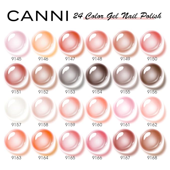 CANNI 30Pcs Jelly Gel Nail Polish Set - 9ML Transparent Nude Pink Milky White Grey Orange Gel for French Manicure, Soak Off UV LED Kit for All Seasons, Salon & DIY Use