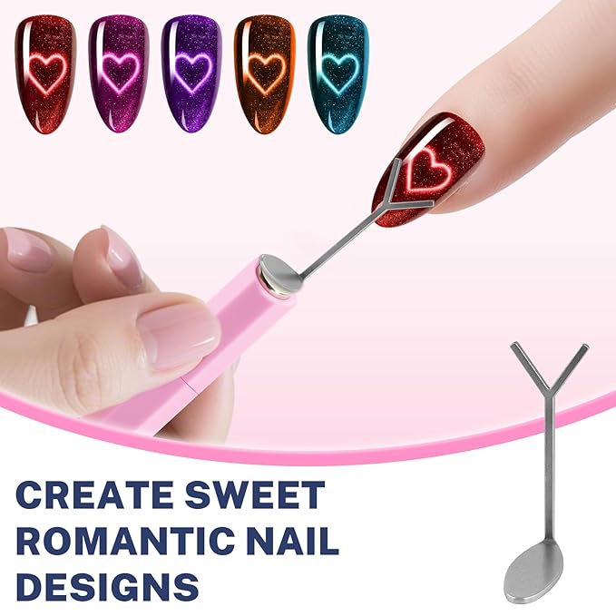 2026 Upgrade 4-in-1 Diamond Cat Eye Magnet for Nails Art,3 Creative Patterns for Cat Eye Gel Polish（French, heart, rabbit）, Easy to Use for Beginners & Nail Artists
