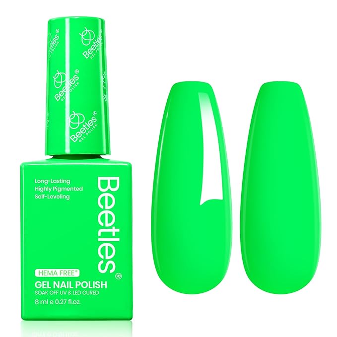 Beetles Neon Green Gel Nail Polish – Hema Free UV LED Soak Off Green Gel Polish Long-Lasting Colorful Bottle St Patricks Day Nails Art Manicure Salon DIY