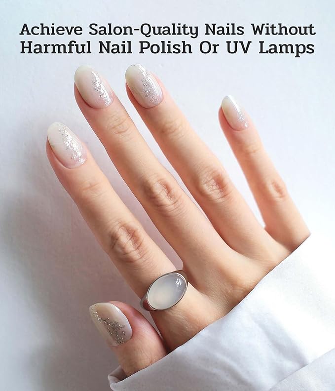 Nail Polish Strips (No UV Lamp Needed) - 22 Pcs Salon Quality Gel Nail Stickers - Long Lasting Wraps (Creamy Silk White)
