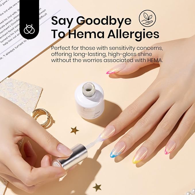 Beetles Hema Free Glitter Gel Top Coat for French Tip Press on Nails Pearl Shimmer Glitter Green 2-IN-1 No Wipe Top Coat, Long Lasting Soak Off Top Coat 15ml