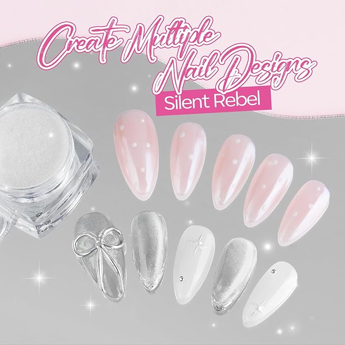 modelones Silver Cat Eye Gel Nail Polish Kit Jelly Pink White Sheer Nude French Gel Polish Set, Magnet Tools Pearl Chrome Powder Flatback Rhinestones Pearls, 4 Colors Gel Mini Salon Gift for Women