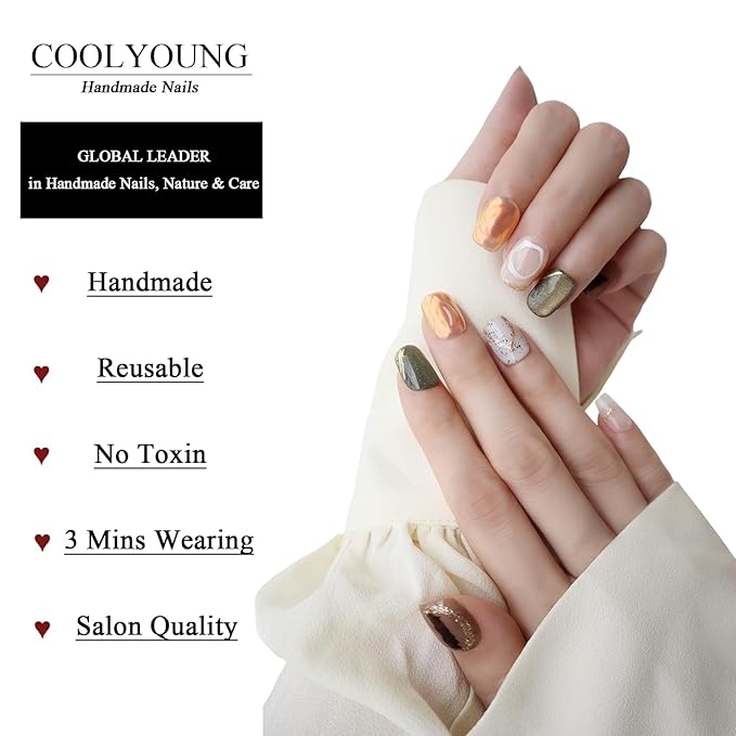 Handmade Press On Nails Cat Eye Fake Nails Press On Nails Short Square Woman Gifts Hand Made Acrylic Press On Nails COOLYOUNG Colorful Nails, 10 PCS, Size M