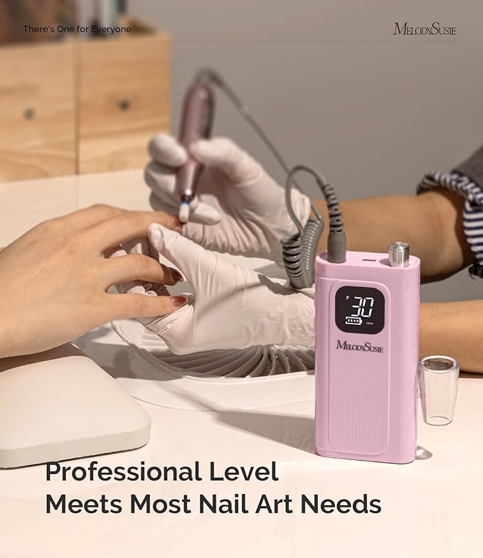 MelodySusie Entry-Level Clip-On Rechargeable Essential Nail Drill, SC300F 30000RPM E-File with LCD Display for All Manicure Shaping & Gel Removal, Ideal for Training,Nail Art Practice & Home Use, Pink