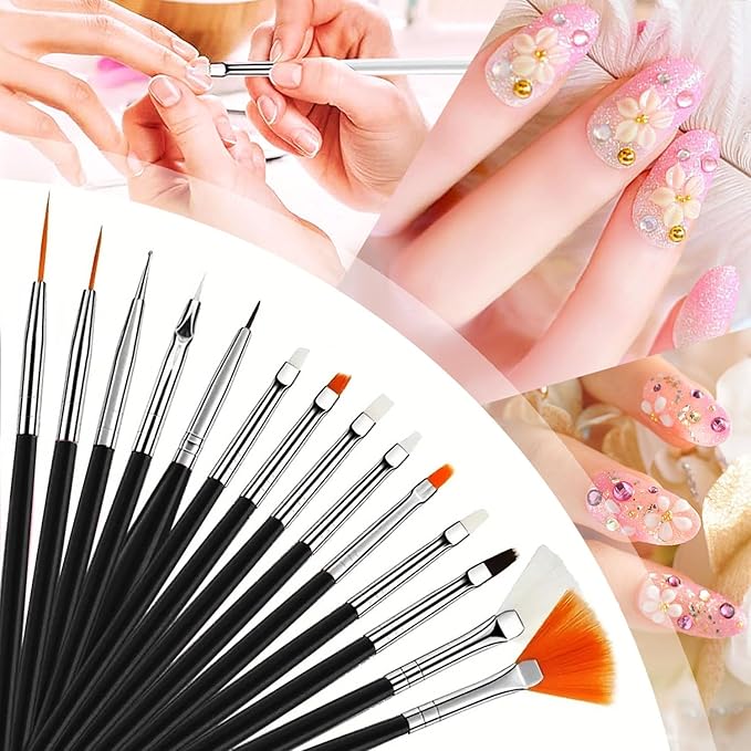 28Pcs Nail Art Brushes, Nail Brush Set With 2 Set Nail Stand, Nail Art Design Tools, 15PCS Nail Brushes,5PCS Nail Dotting Tool and Sculpture Pen, 5PCS Liner Brush M011